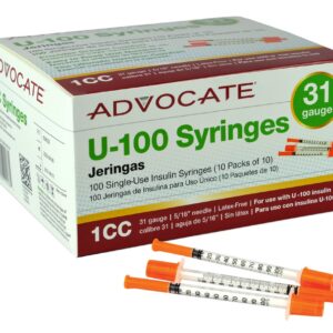 ADVOCATE U-100 INSULIN SYRINGES 31G 1CC  5/16" - 100'S