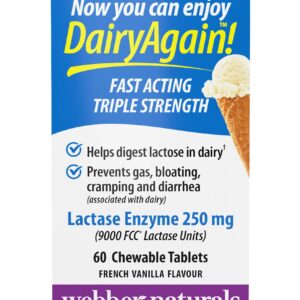 LACTASE ENZYME 250MG- 60 CHEWABLE TABLETS